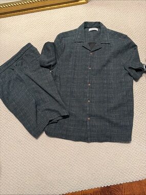 Primark Dark Teal Plaid Short Sleeve Shirt Set